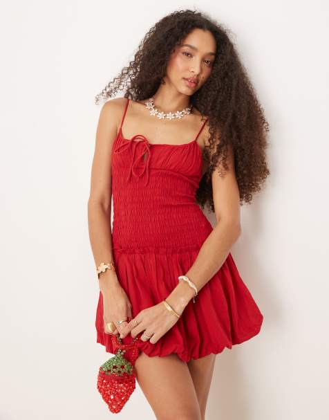 Stradivarius - STR - Vestito corto rosso a palloncino con fondo arricciato - view 1