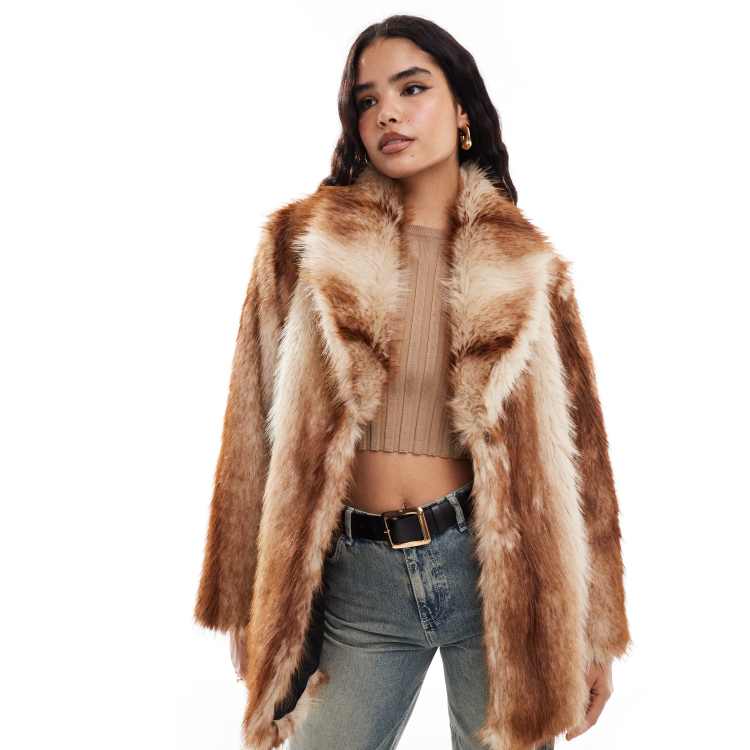 Stradivarius STR vintage inspired faux fur coat in brown ASOS