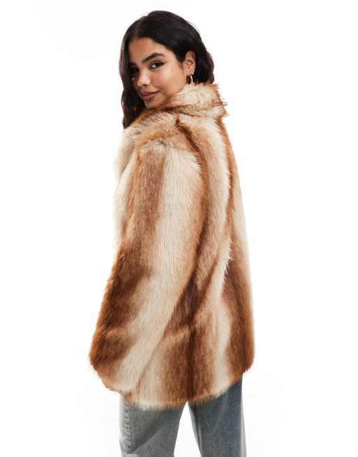 Stradivarius - STR - Vintageinspireret frakke i brun og imiteret pels, 3 af 4