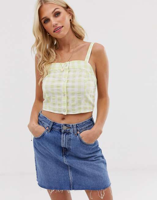 Stradivarius – STR – Vorn geknöpftes Camisole mit Karomuster
