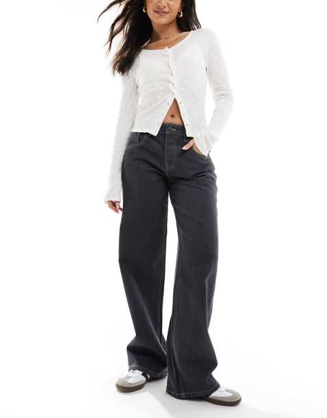 Stradivarius – STR – Weite Jeans in Dunkelgrau - view 1