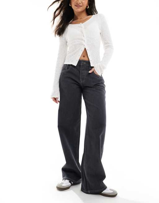 Stradivarius – STR – Weite Jeans in Dunkelgrau