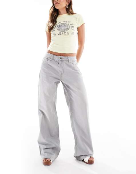 Stradivarius – STR – Weite Jeans in verwaschenem Grau mit niedrigem Bund - view 1