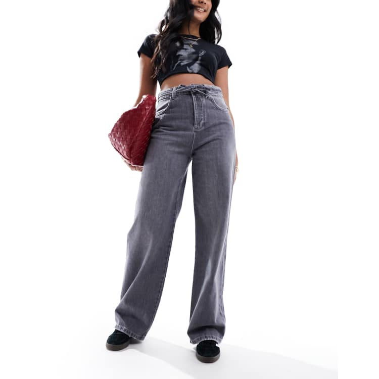 [ ] Wide Leg Fit Gray Wash Jeans ★大人気★ JJXX Tokyo high waisted wide leg jeans in grey acid wash | ASOS