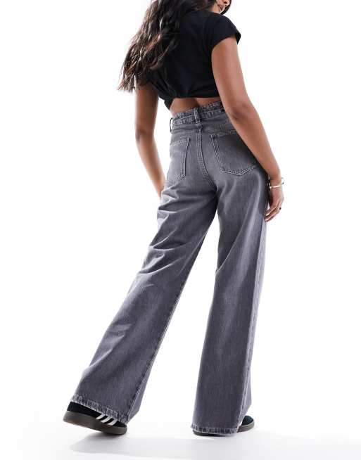 [ ] Wide Leg Fit Gray Wash Jeans ★大人気★ Grey Washed Wide Leg Jeans CO323 - Korean Women's Fashion