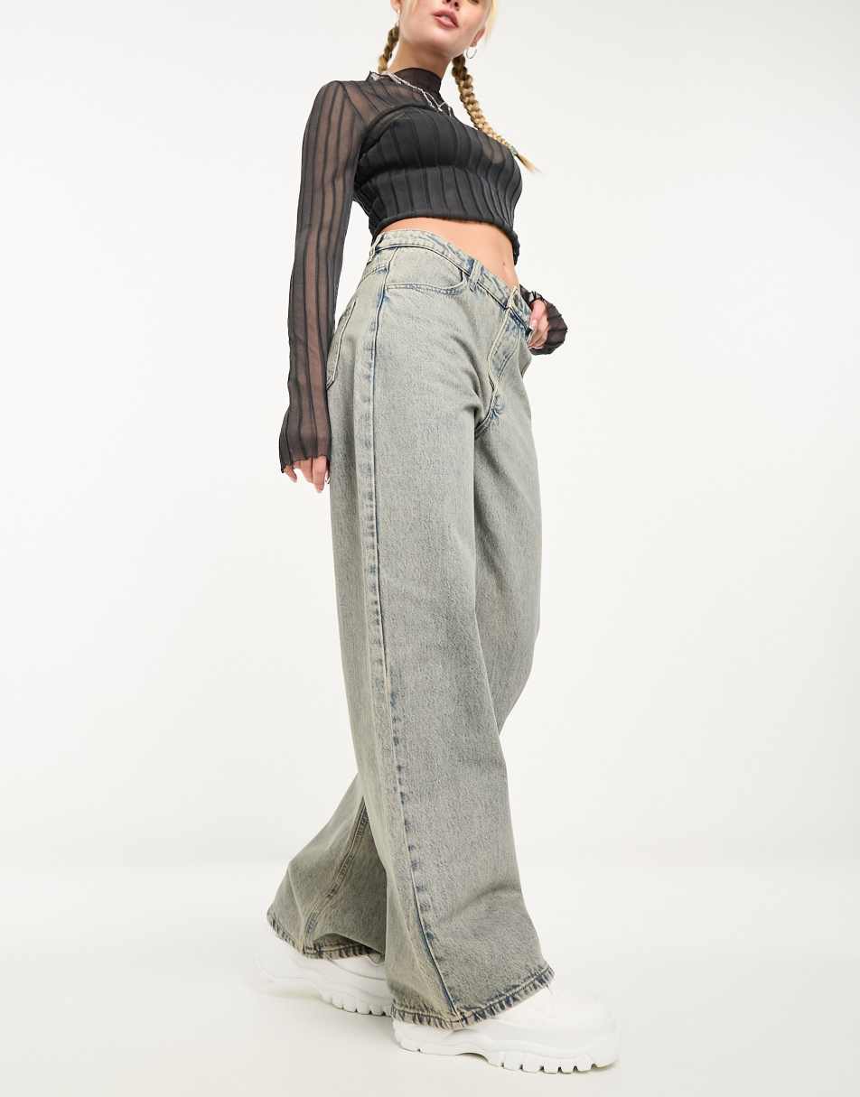 Stradivarius STR wide leg jeans in vintage wash