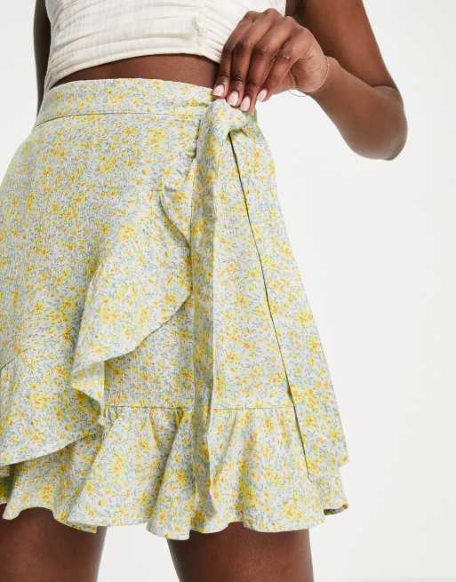 Stradivarius STR wrap mini skirt in blue floral print 