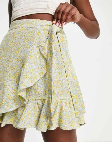 Stradivarius STR wrap mini skirt with in blue floral print  - view 1