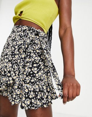 Stradivarius STR wrap mini skirt with in daisy floral print