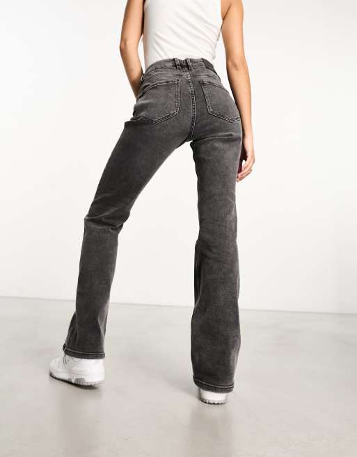 Express High Waisted Washed Black Side Button Straight Ankle Jeans