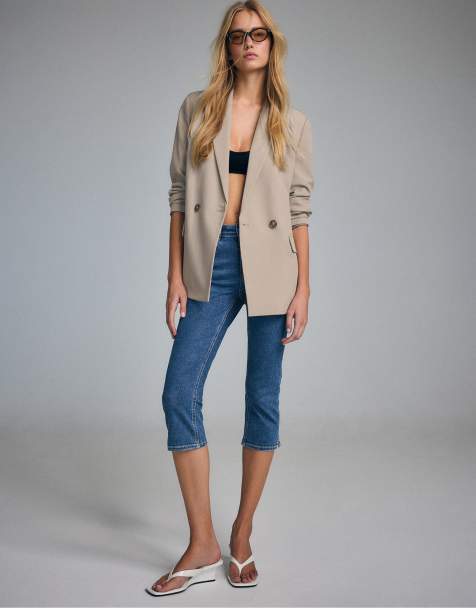 Stradivarius Straight buttoned blazer in beige - view 1