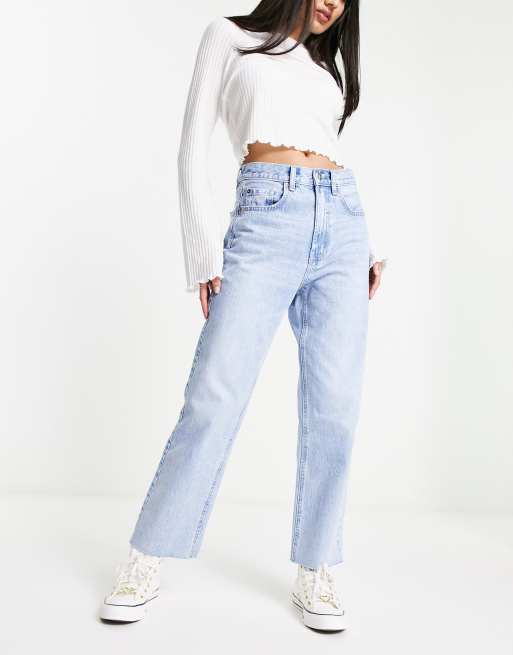 Stradivarius straight cropped jean in blue | ASOS