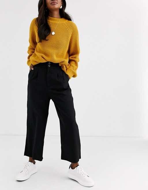 Stradivarius straight cropped trousers in black