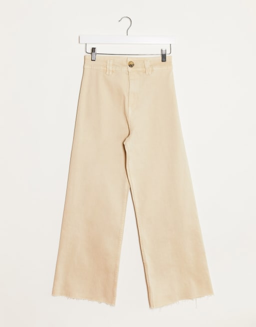 Stradivarius straight cropped wide leg jeans in beige ASOS