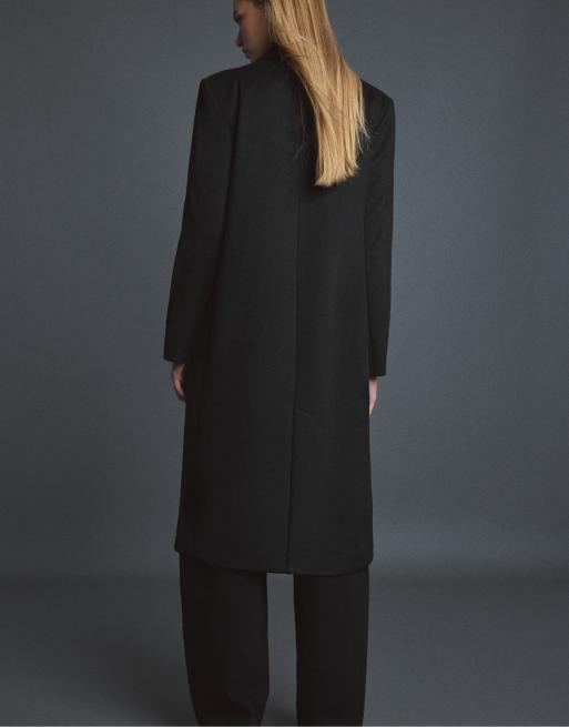 Stradivarius Straight felt texture coat in black, 3 of 7