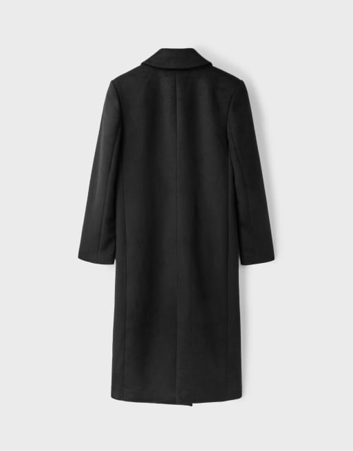 Stradivarius Straight felt texture coat in black, 7 of 7