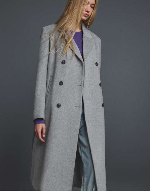Stradivarius Straight felt texture coat in grey melange, 2 of 7