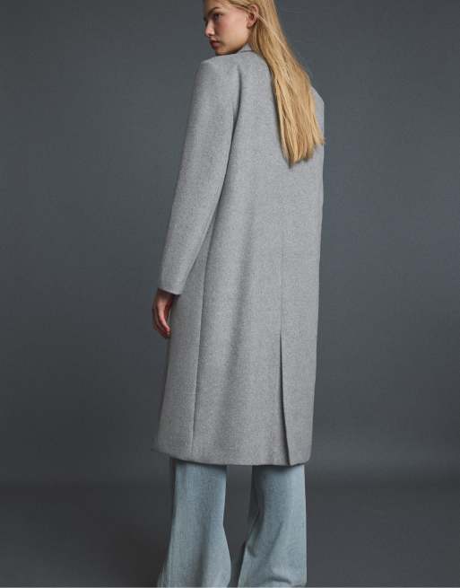 Stradivarius Straight felt texture coat in grey melange, 3 of 7
