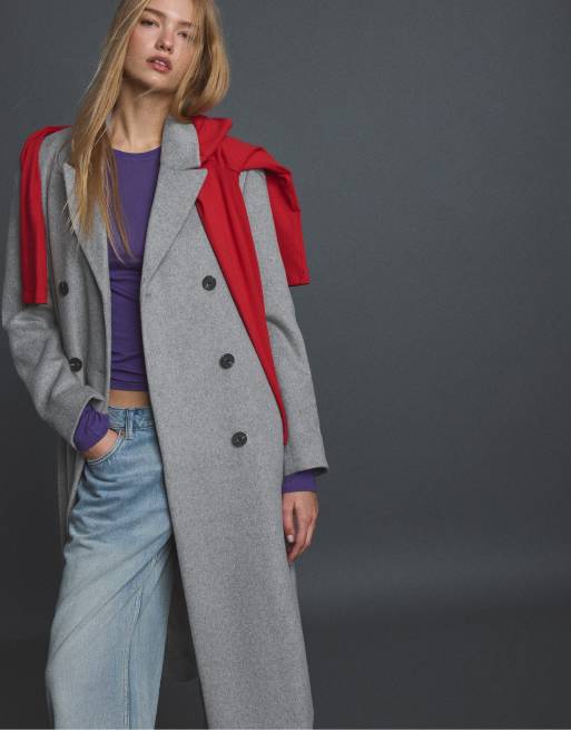 Stradivarius Straight felt texture coat in grey melange, 5 of 7