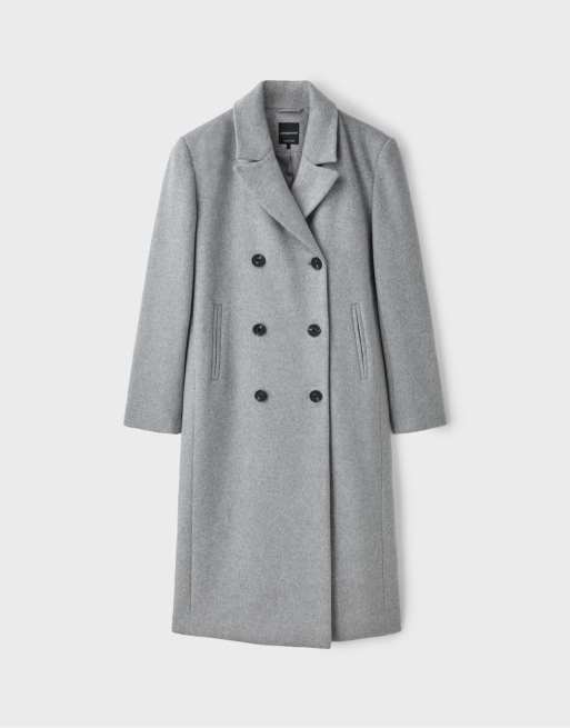 Stradivarius Straight felt texture coat in grey melange, 6 of 7