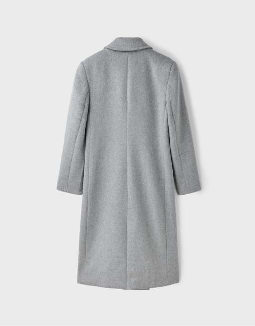 Stradivarius Straight felt texture coat in grey melange, 7 of 7