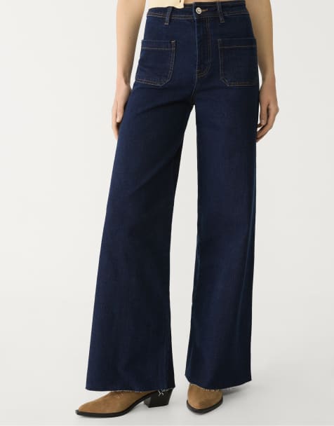 Stradivarius straight fit jeans with pockets in dark blue - view 1