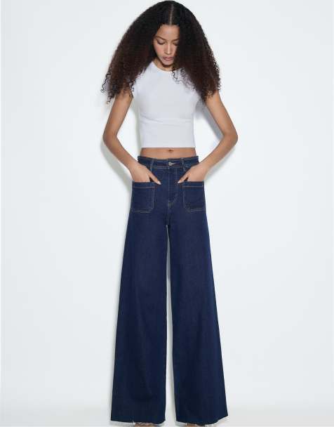 Stradivarius straight fit jeans with pockets in dark blue