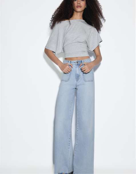 Stradivarius Straight-fit jeans with pockets in light bleach