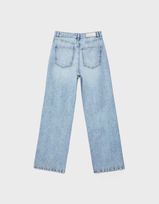 Stradivarius Straight-fit jeans with rhinestones in medium blue denim, 7 of 7