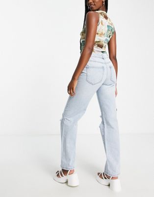 Stradivarius straight fit jeans with rips in light wash
