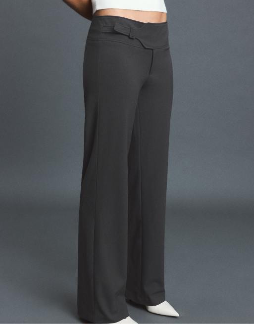 Stradivarius Straight fit trousers with buckle detail in grey, 2 of 7