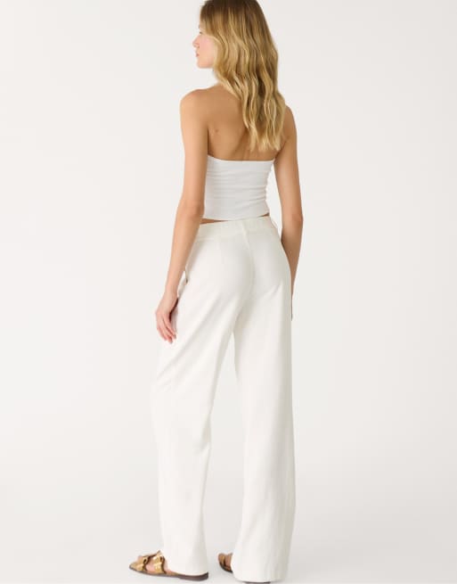 Stradivarius Straight fit trousers with linen in ecru, 2 of 4