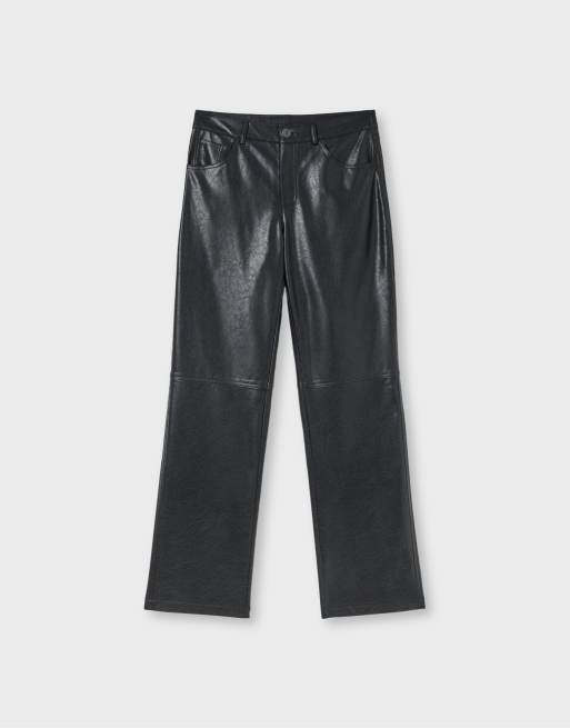Stradivarius Straight-Hose in Lederoptik in Schwarz, 5 von 6
