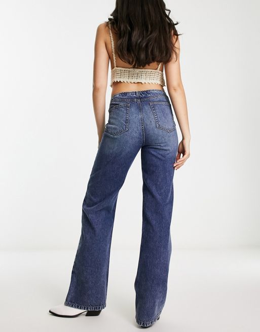 Pull&Bear seamless stretch denim flare jeans in indigo blue - part of a set