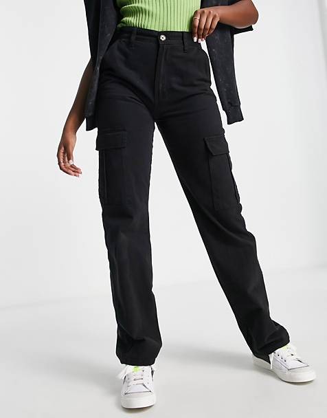 Womens Clothing Trousers Slacks and Chinos Cargo trousers Boohoo High Waisted Crepe Wide Leg Cargo Pants in Black 