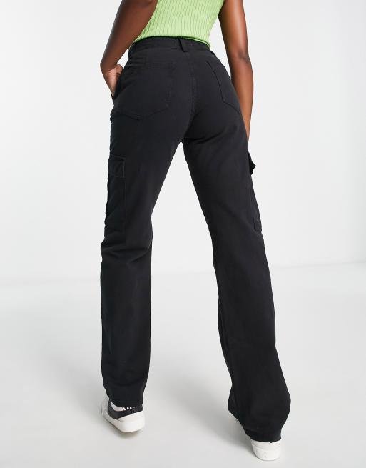 Stradivarius straight leg cargo pants in black ASOS