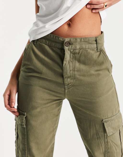 Stradivarius Petite straight leg cargo pants in khaki