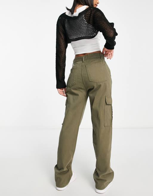 Stradivarius straight leg cargo trouser with adjustable waist in stone