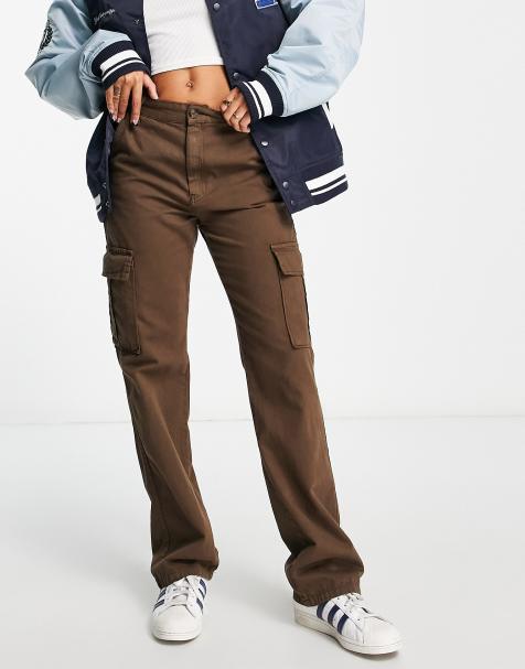 Stradivarius straight leg cargo pants in washed brown - view 1