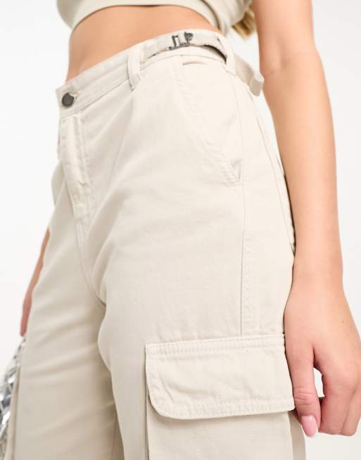 Stradivarius straight leg cargo pants with adjustable waist in