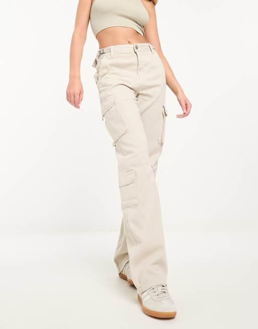 Bailey Rose washed cotton vintage style baggy beige cargo pants