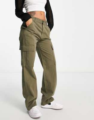 Stradivarius straight leg cargo trouser with adjustable waist in stone