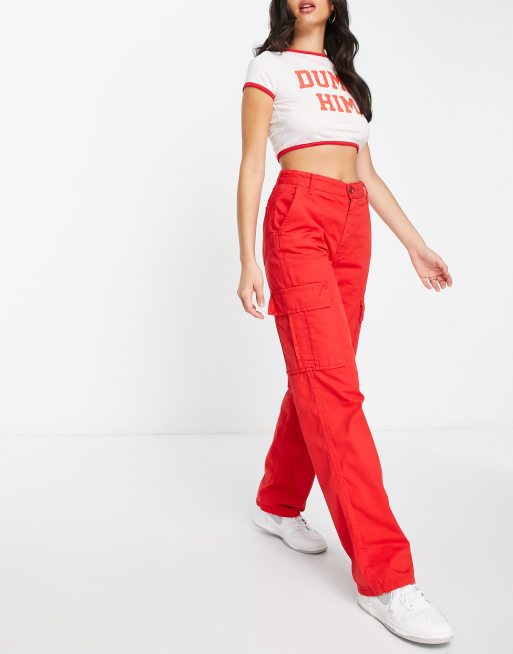 Stradivarius straight leg cargo trouser in red ASOS