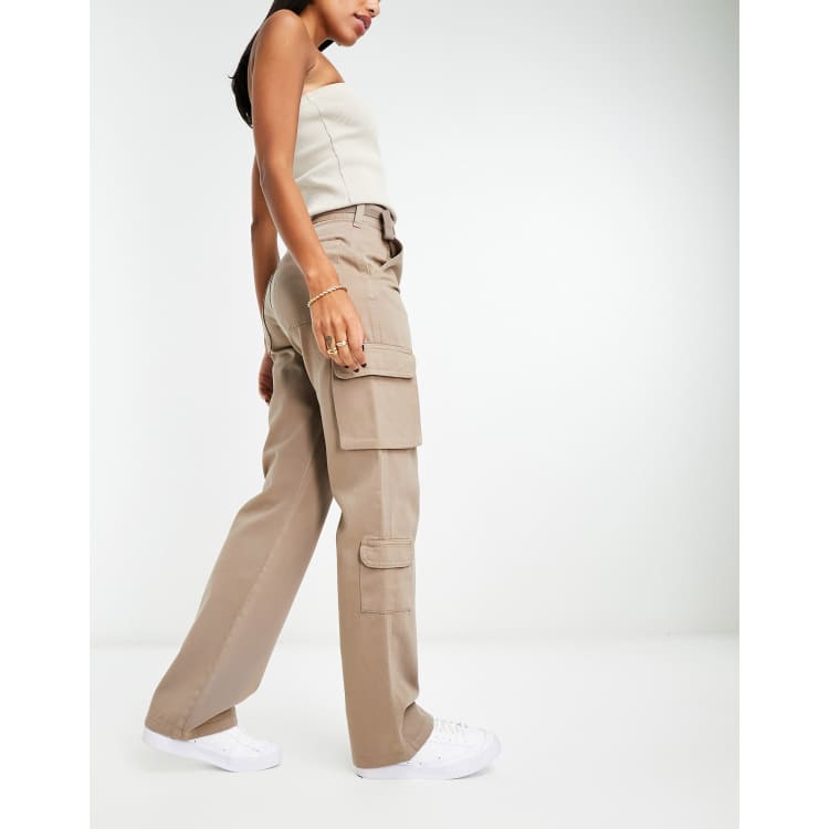 Stradivarius straight leg cargo trouser with adjustable waist in taupe