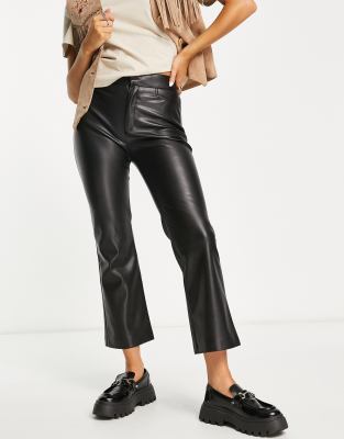 Straight leg faux leather sales trousers