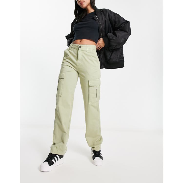 Stradivarius straight leg high waisted cargo pants in light khaki