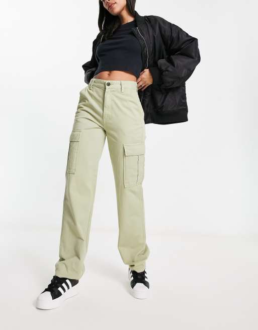 Petite High Waisted Twill Straight Leg Cargo Pants