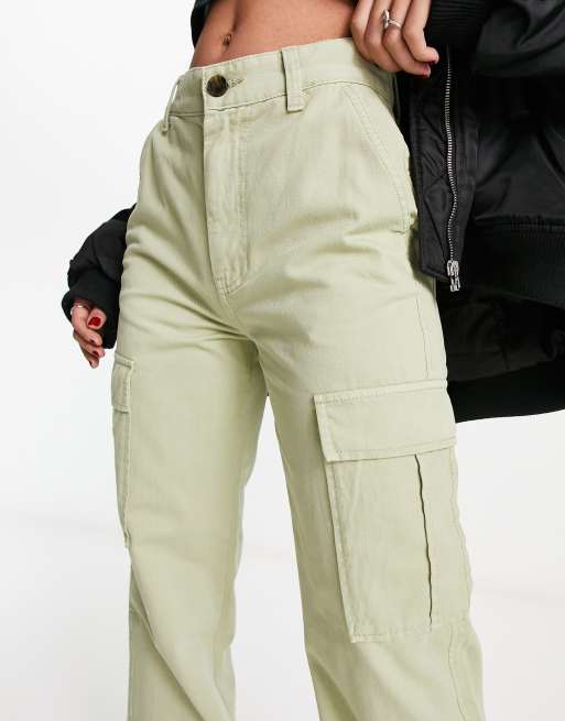 Stradivarius straight leg cargo trouser in khaki