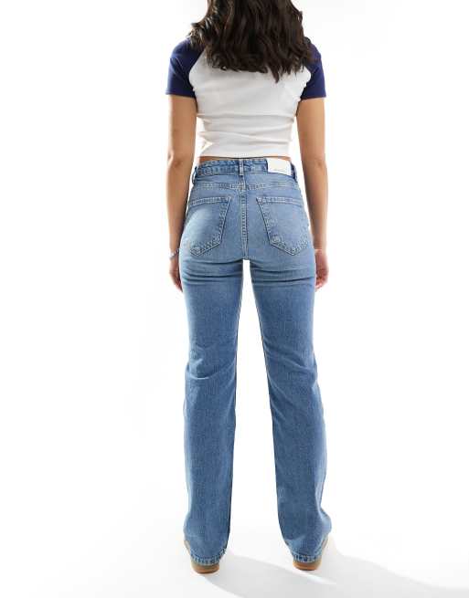 Mid Blue Wash Straight Leg Jeans, Denim