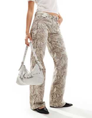 straight leg jean in snake print-Multi